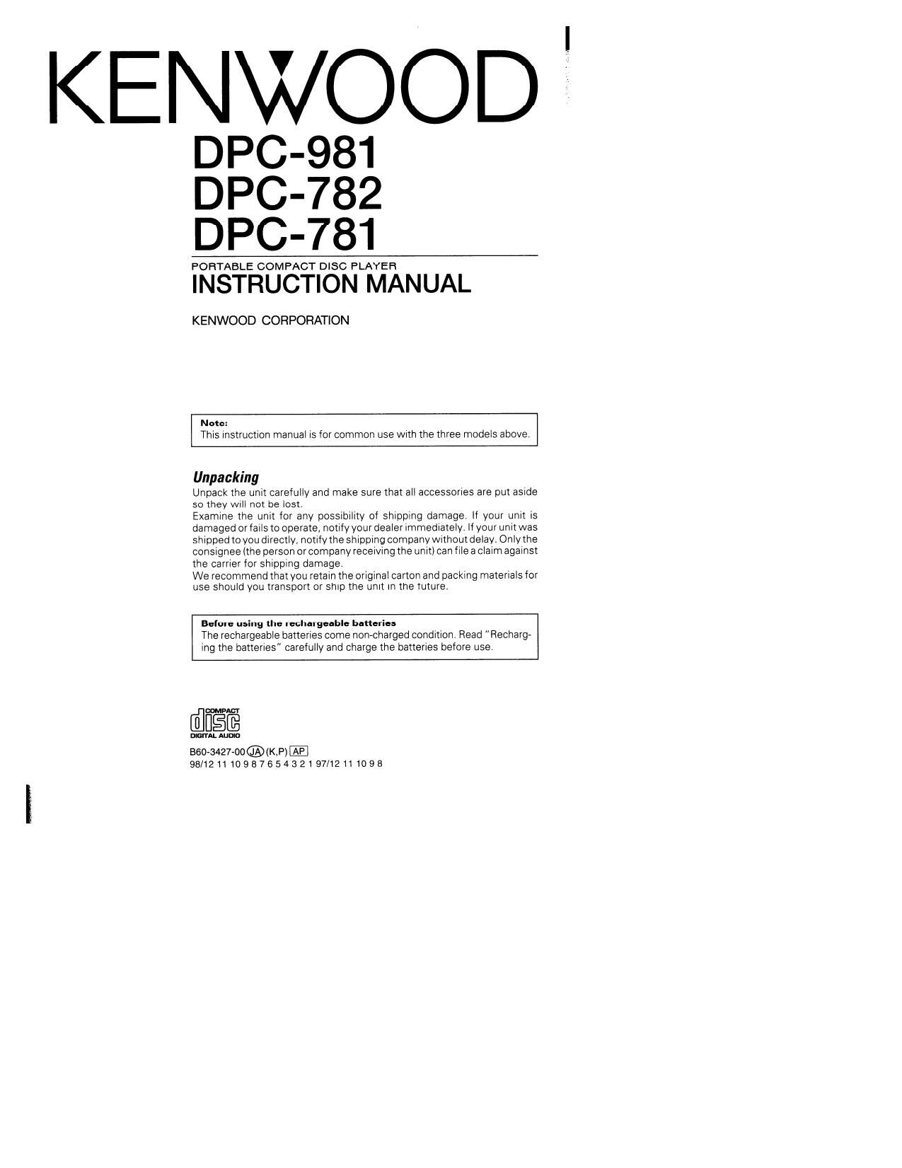 Kenwood DPC 781 Owners Manual