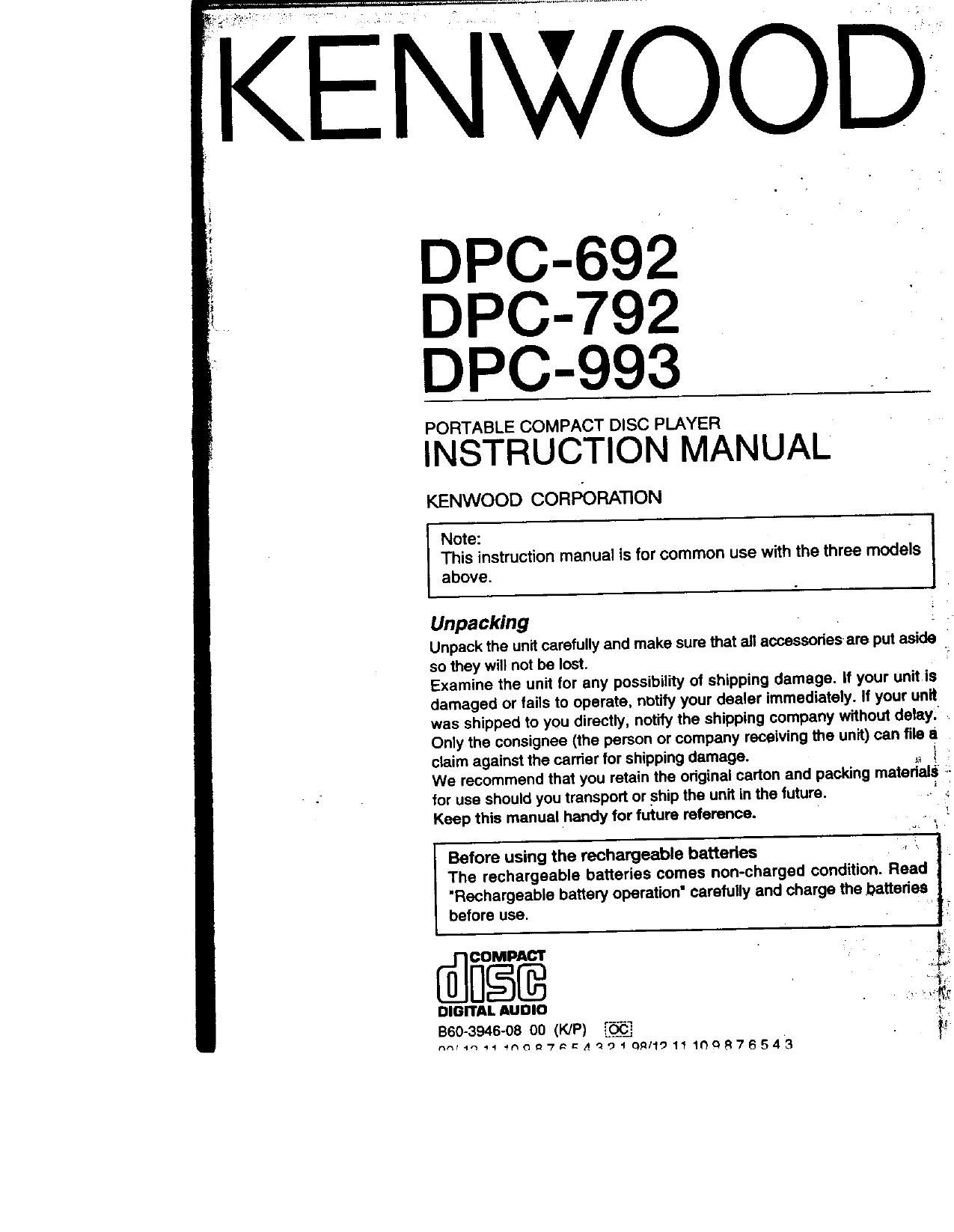 Kenwood DPC 792 Owners Manual