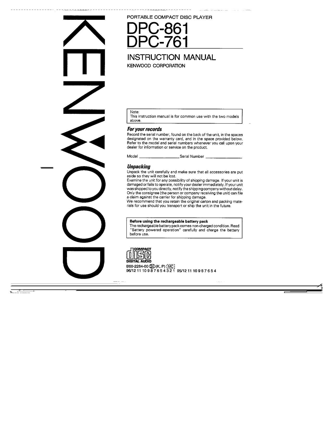 Kenwood DPC 861 Owners Manual