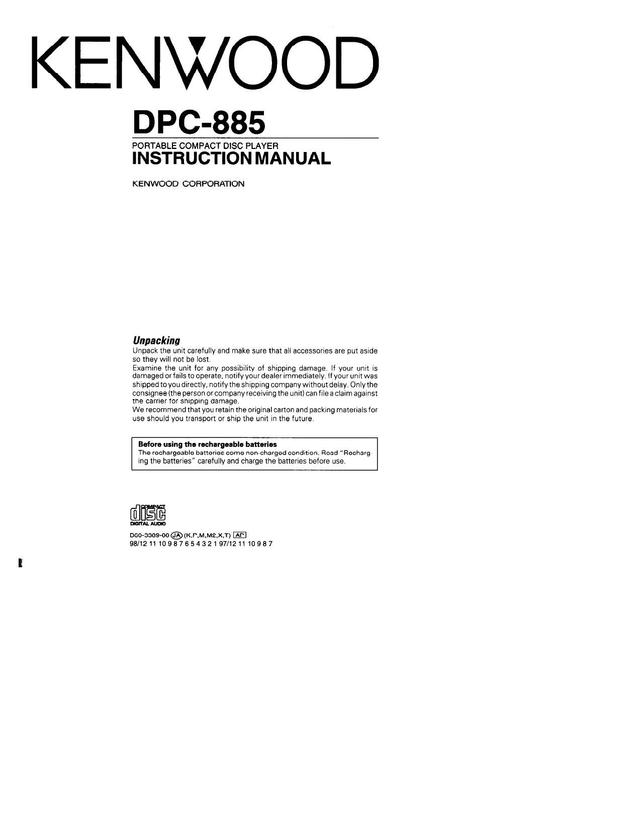 Kenwood DPC 885 Owners Manual