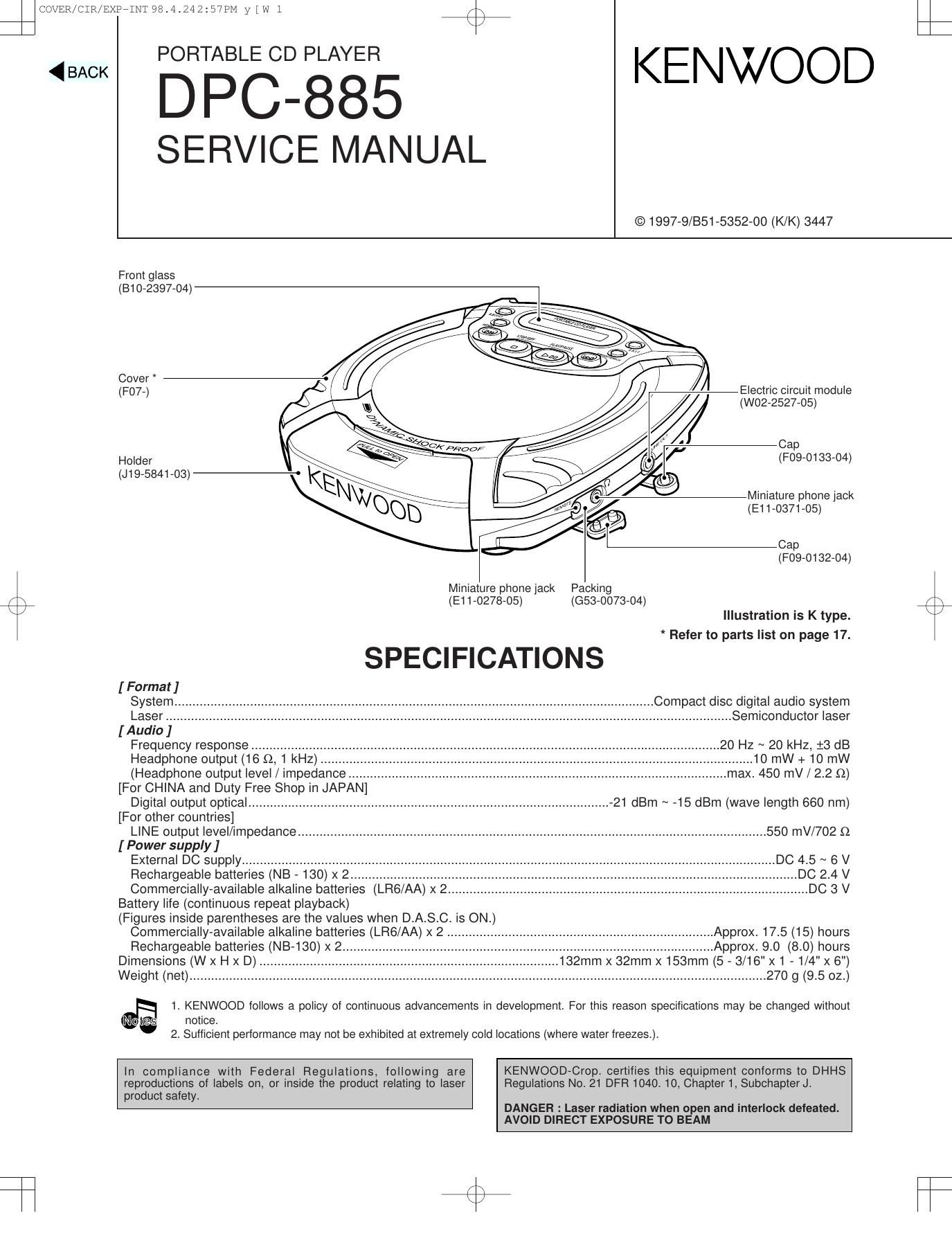 Kenwood DPC 885 Service Manual