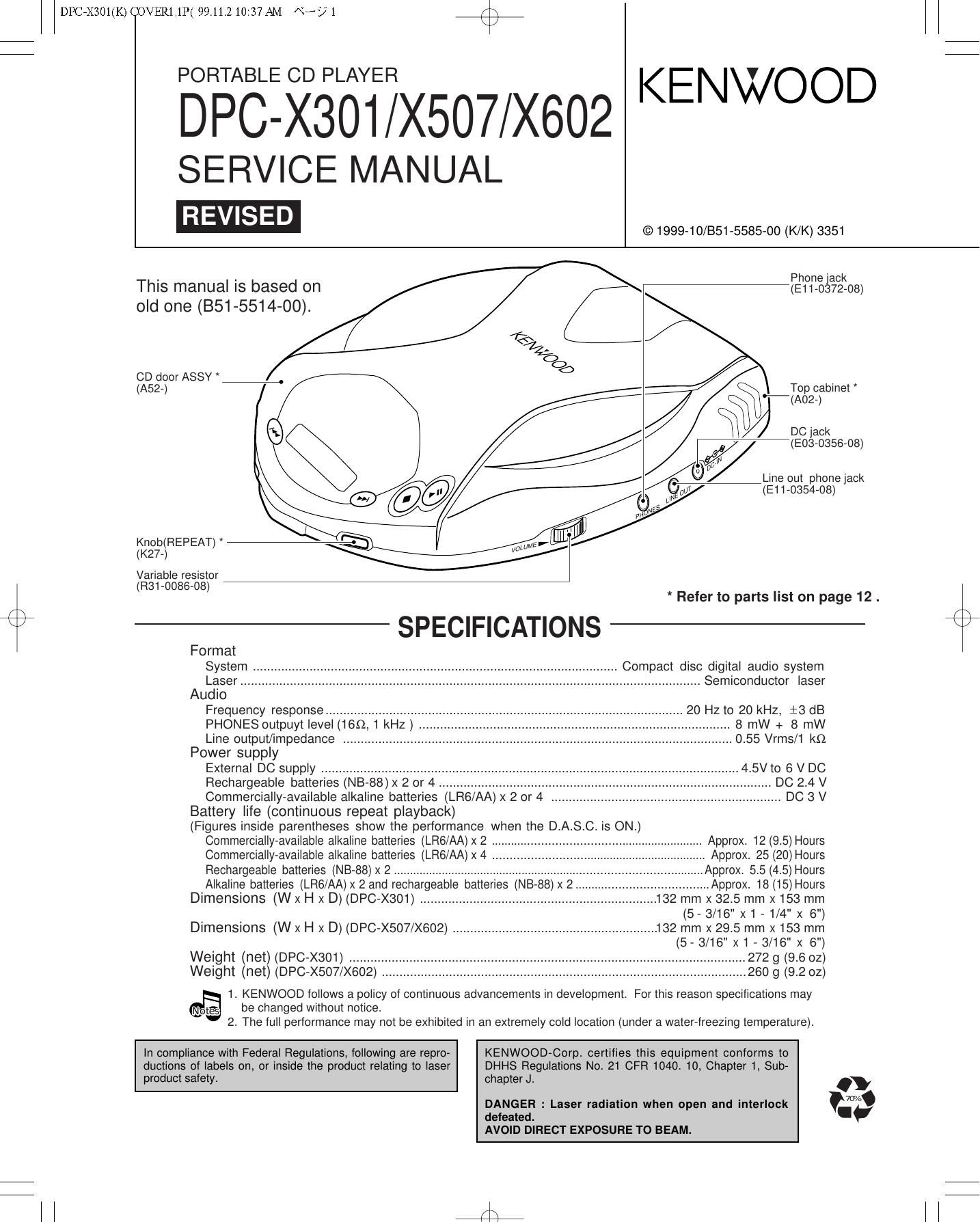 Kenwood DPCX 301 Service Manual