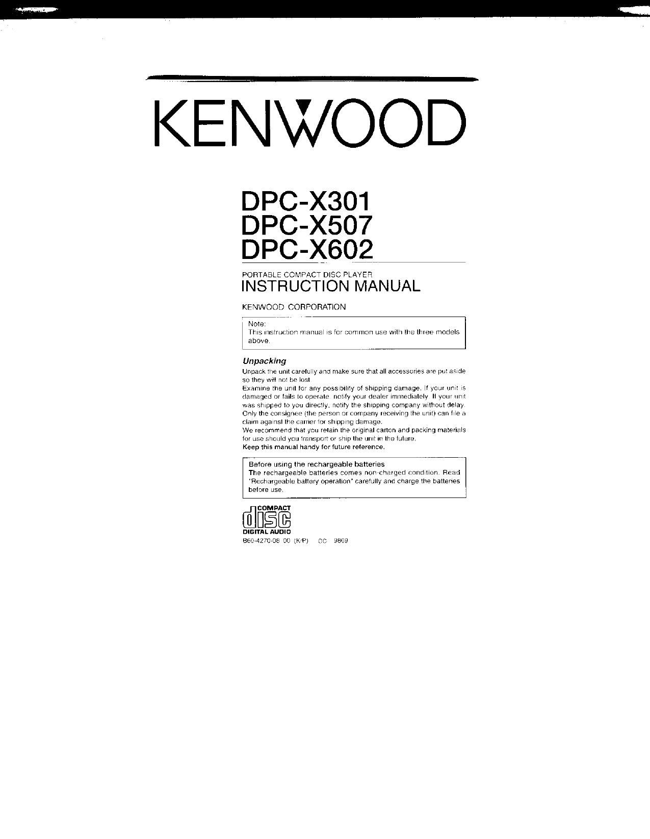 Kenwood DPCX 602 Owners Manual