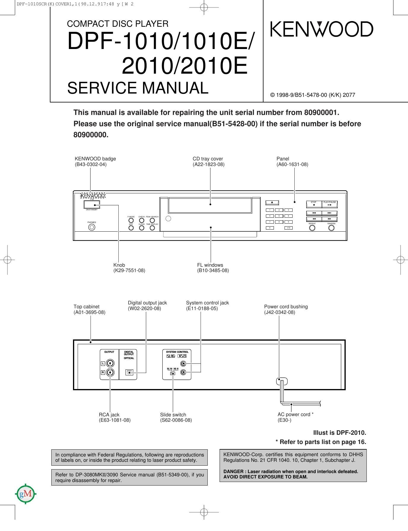 Kenwood DPF 1010 Service Manual