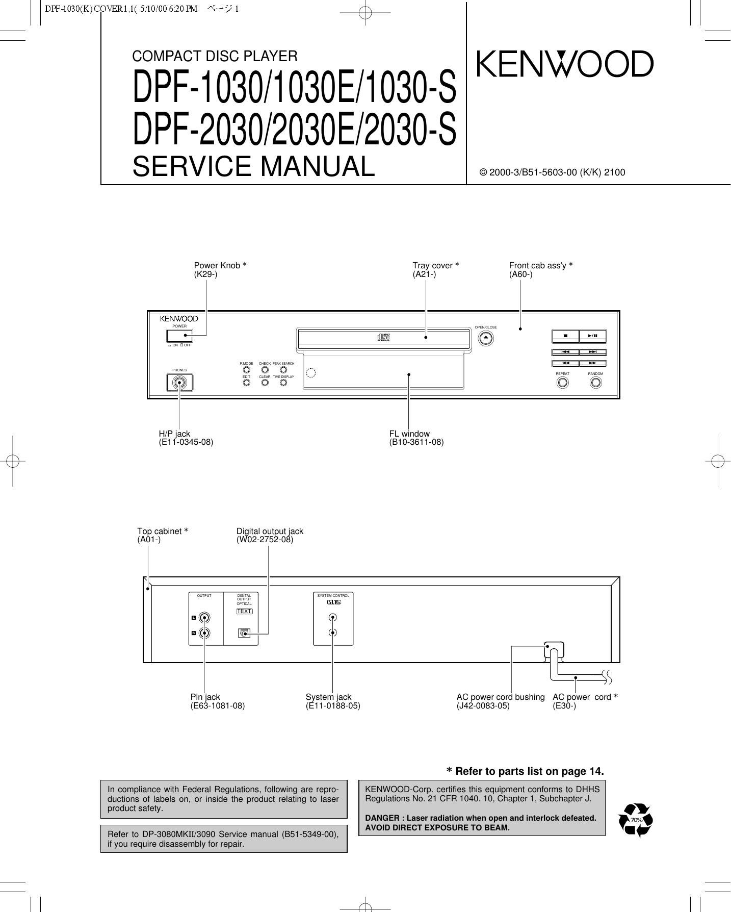 Kenwood DPF 1030 E Service Manual