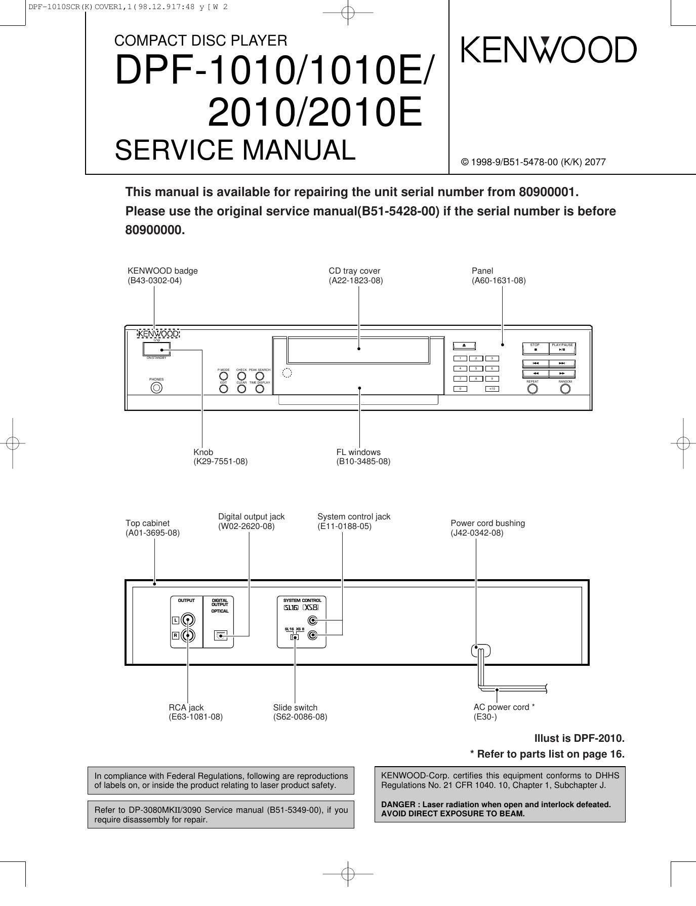 Kenwood DPF 2010 E Service Manual
