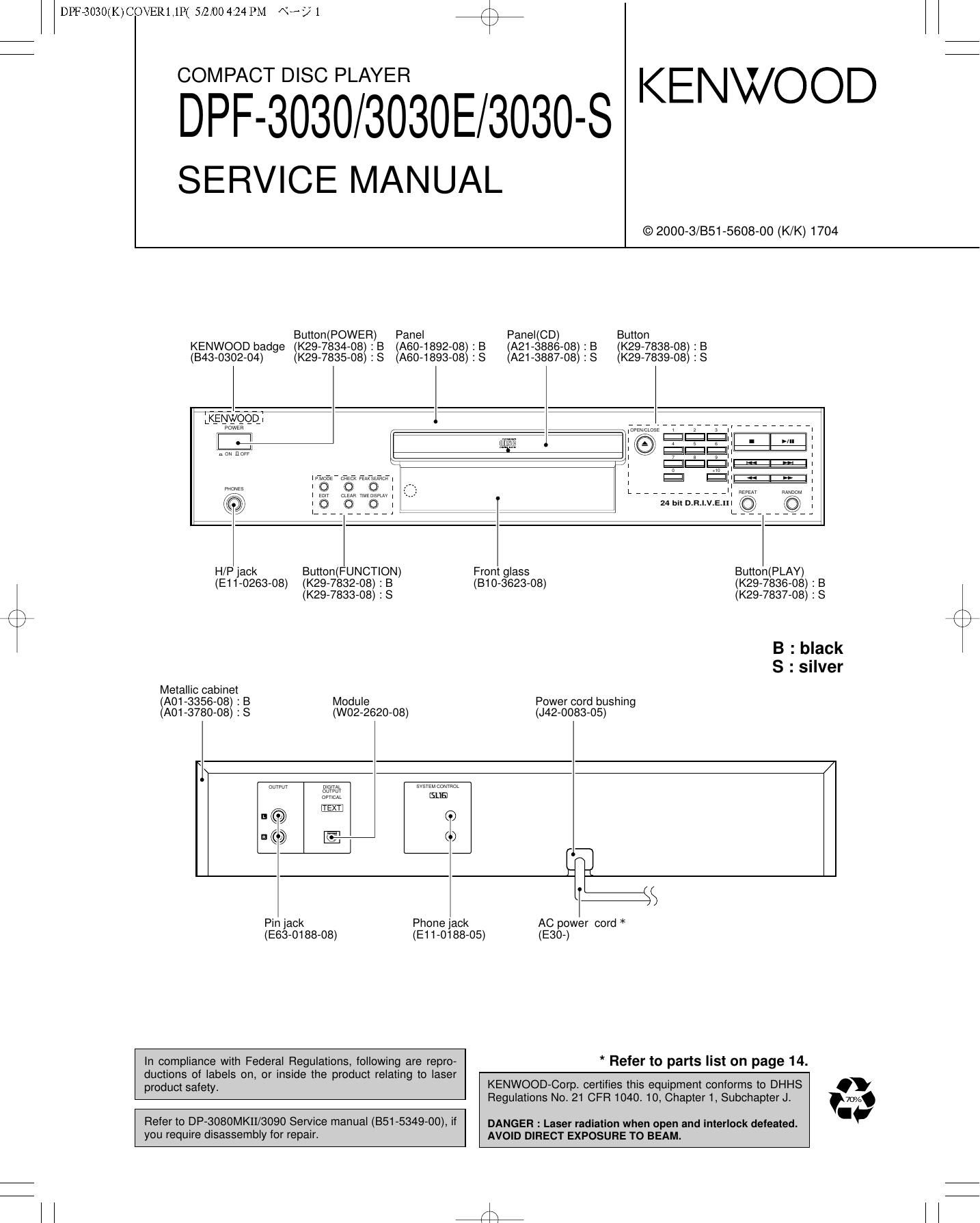 Kenwood DPF 3030 Service Manual