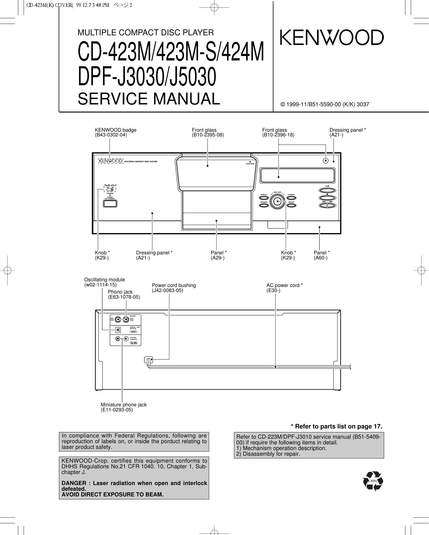 Kenwood DPFJ 3030 Service Manual