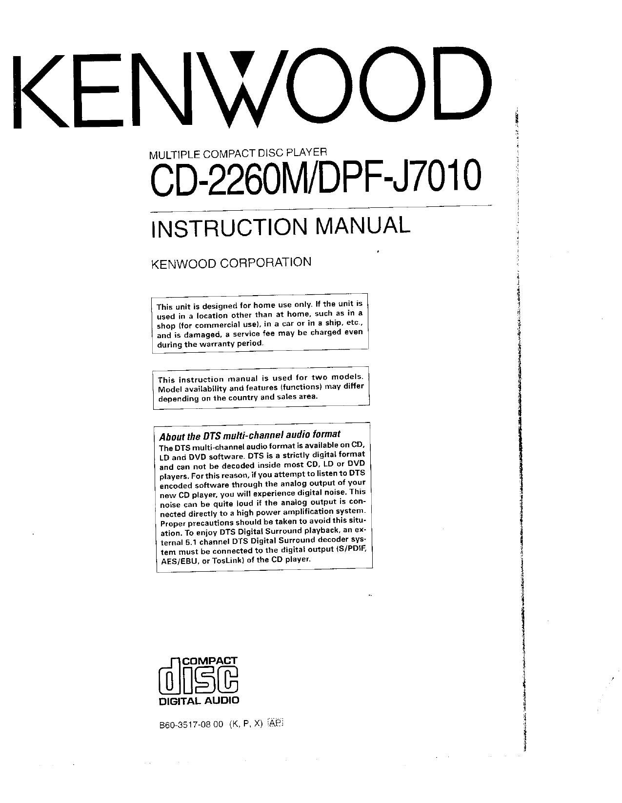 Kenwood DPFJ 7010 Owners Manual