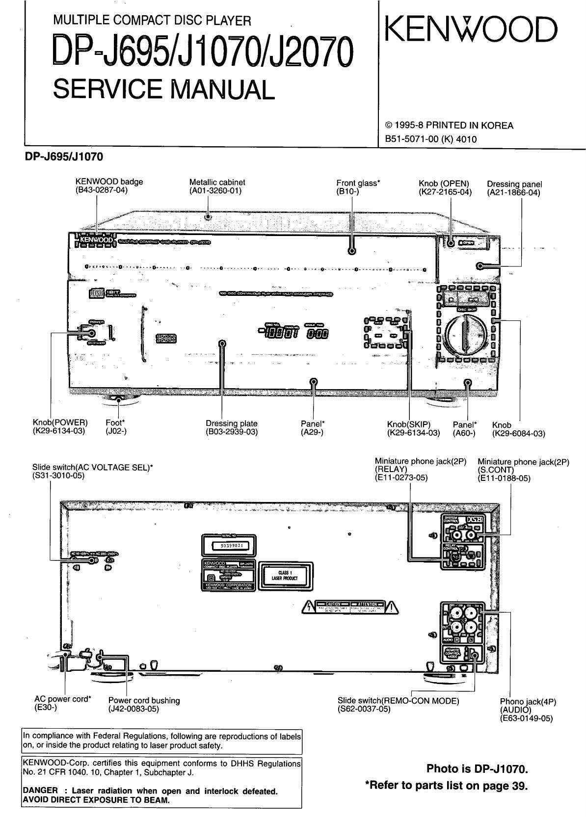 Kenwood DPJ 1070 Service Manual