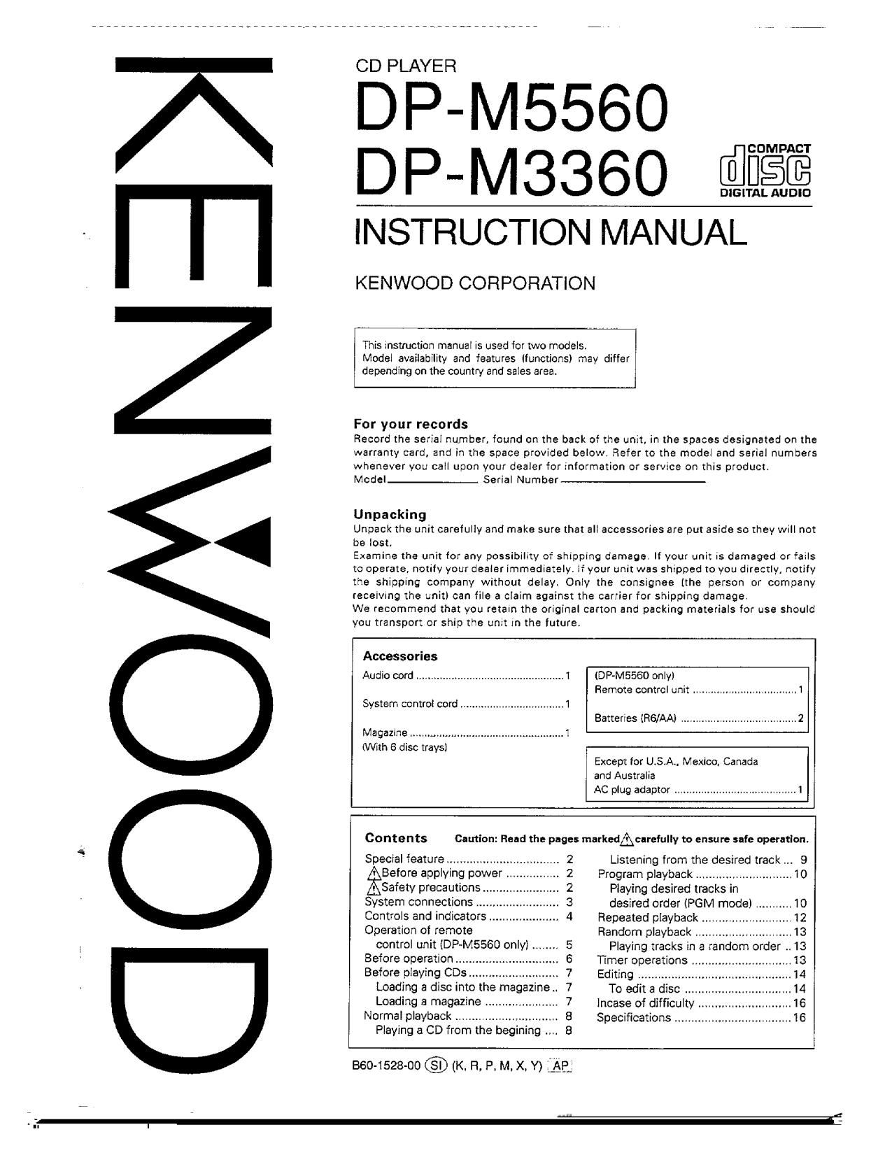 Kenwood DPM 3360 Owners Manual