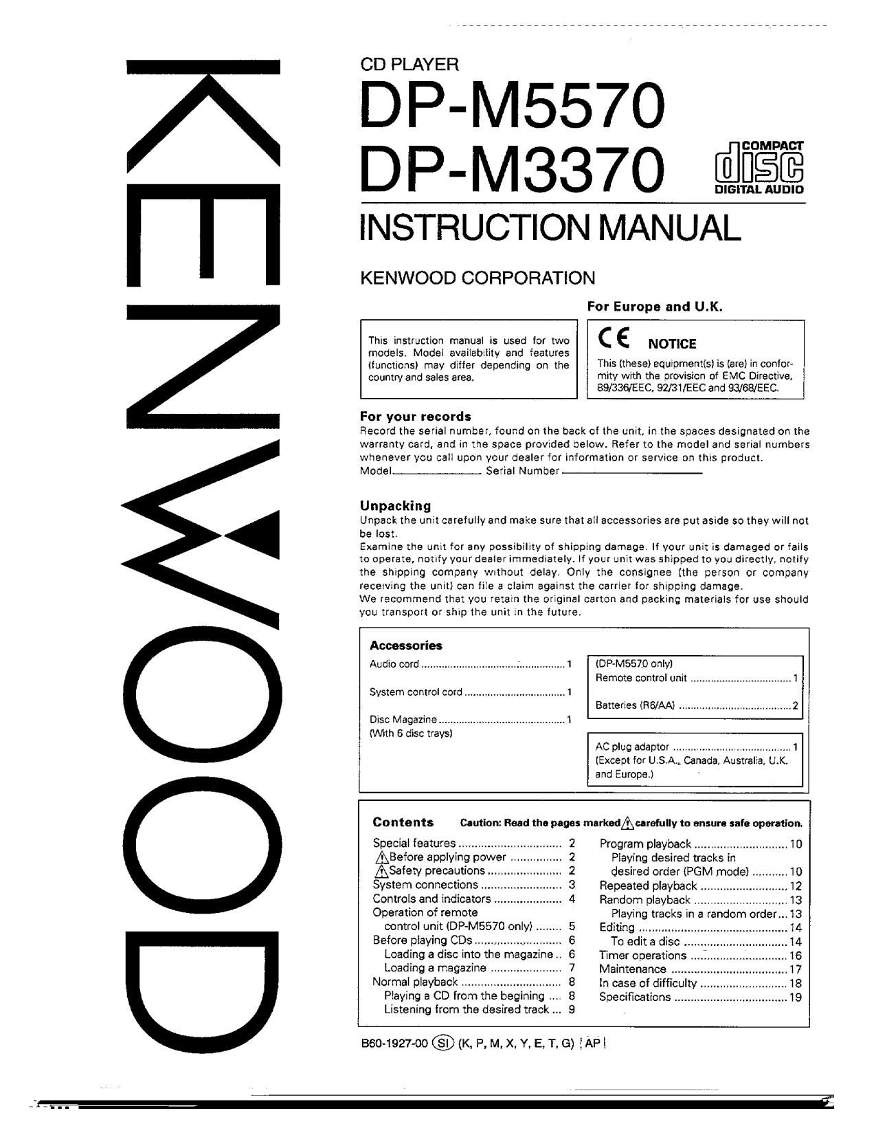 Kenwood DPM 3370 Owners Manual