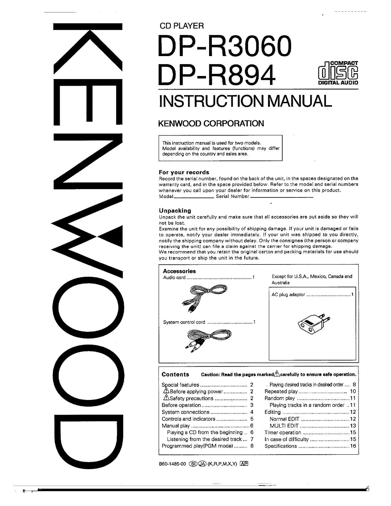 Kenwood DPR 3060 Owners Manual
