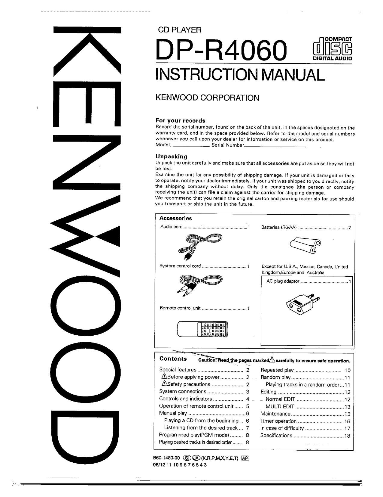 Kenwood DPR 4060 Owners Manual