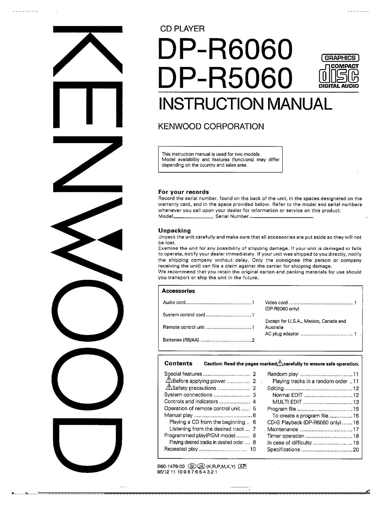 Kenwood DPR 6060 Owners Manual