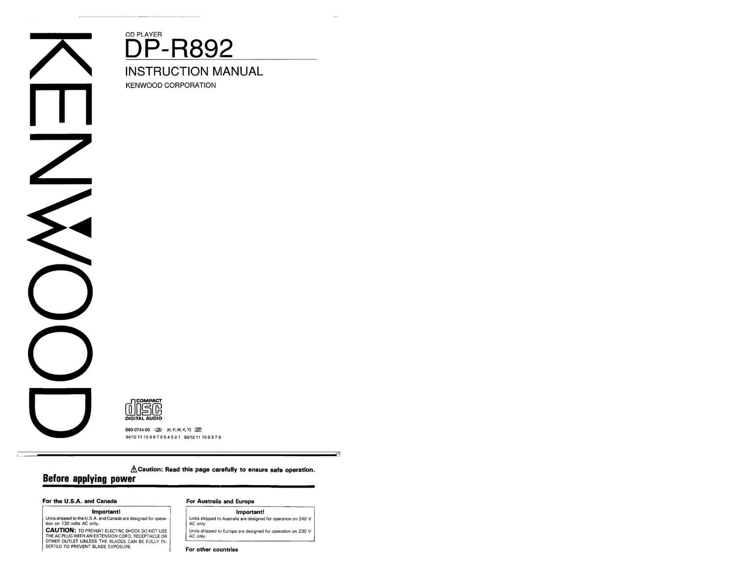 Kenwood DPR 892 Owners Manual