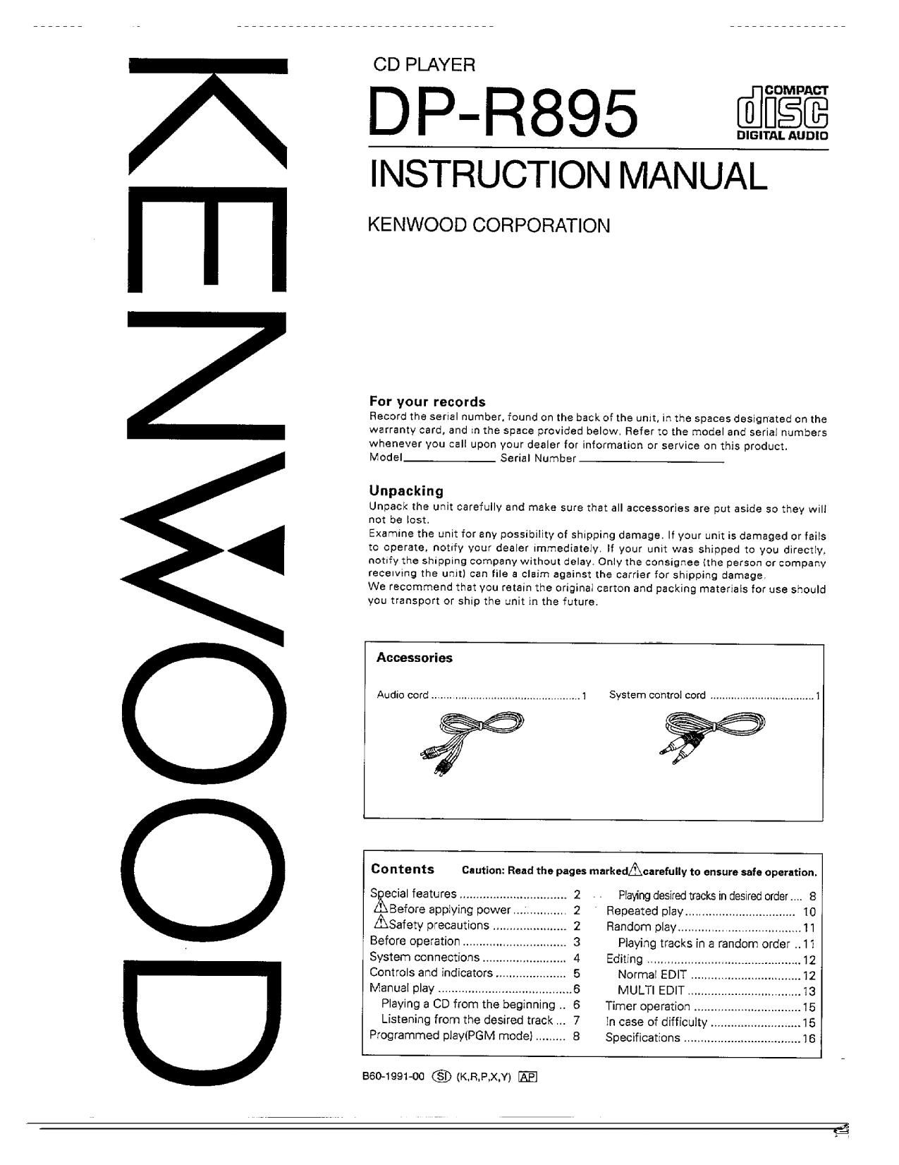 Kenwood DPR 895 Owners Manual