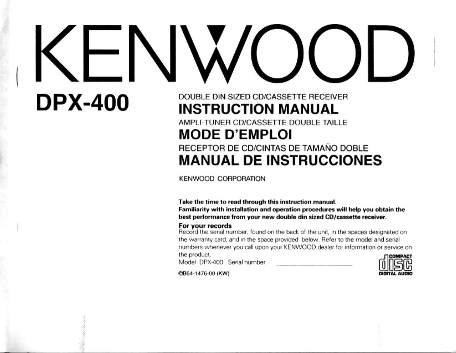 Kenwood DPX 400 Owners Manual