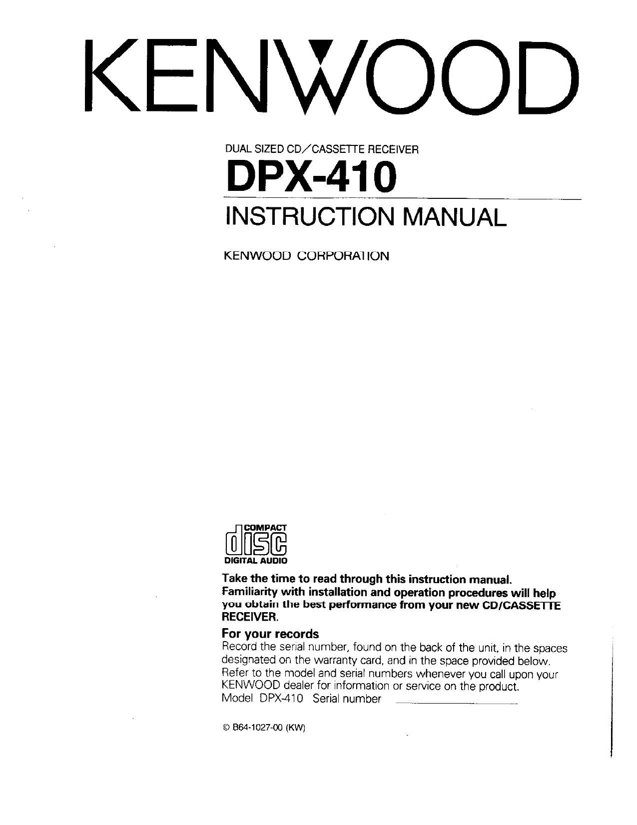 Kenwood DPX 410 Owners Manual