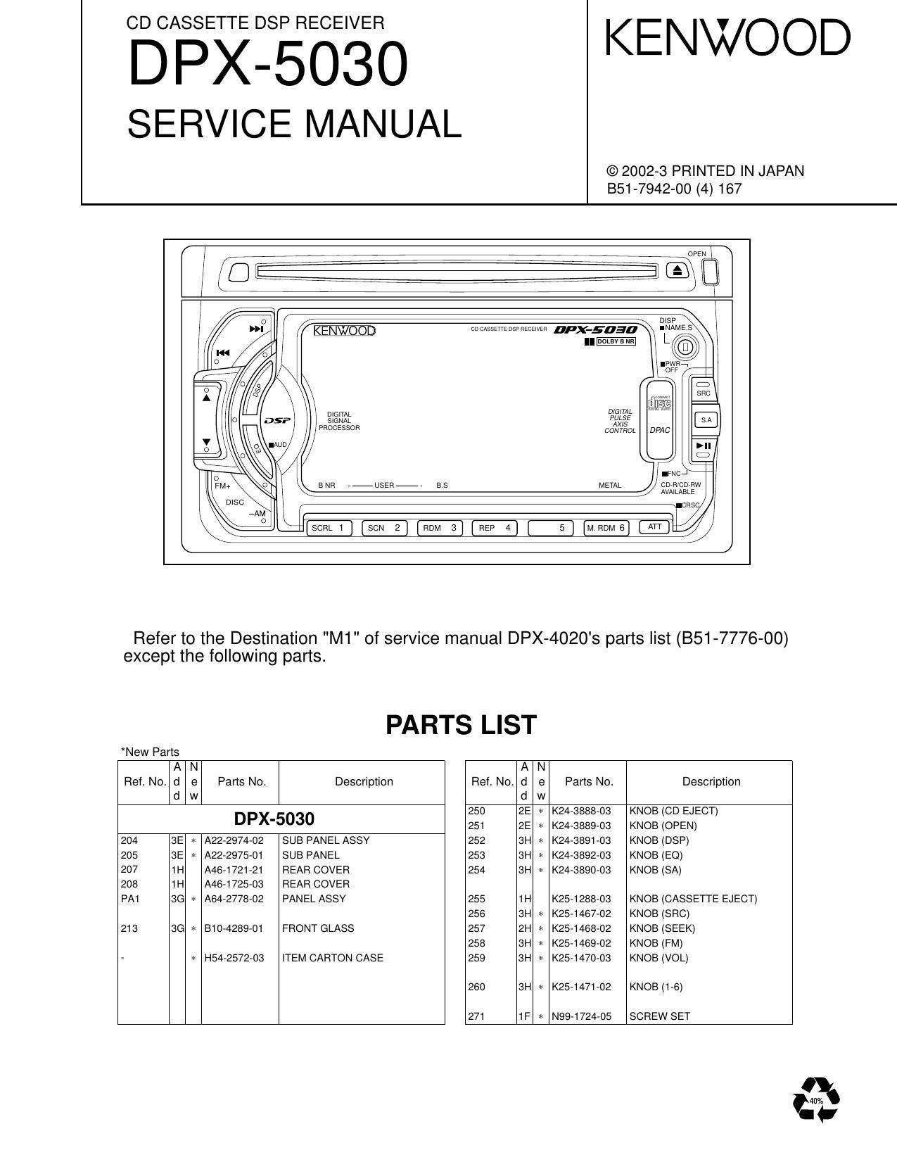 Kenwood DPX 5030 Service Manual