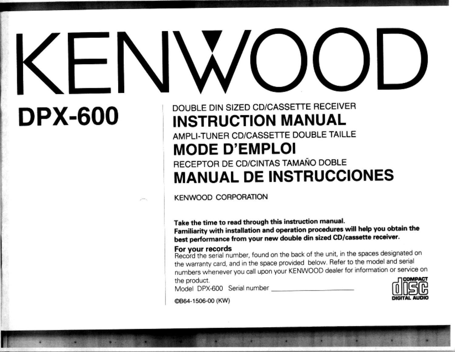 Kenwood DPX 600 Owners Manual