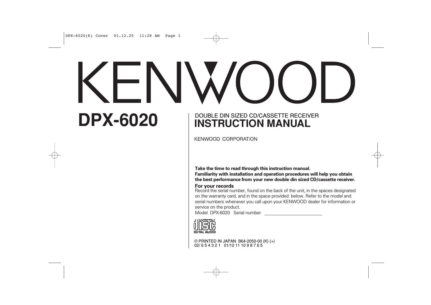 Kenwood DPX 6020 Owners Manual