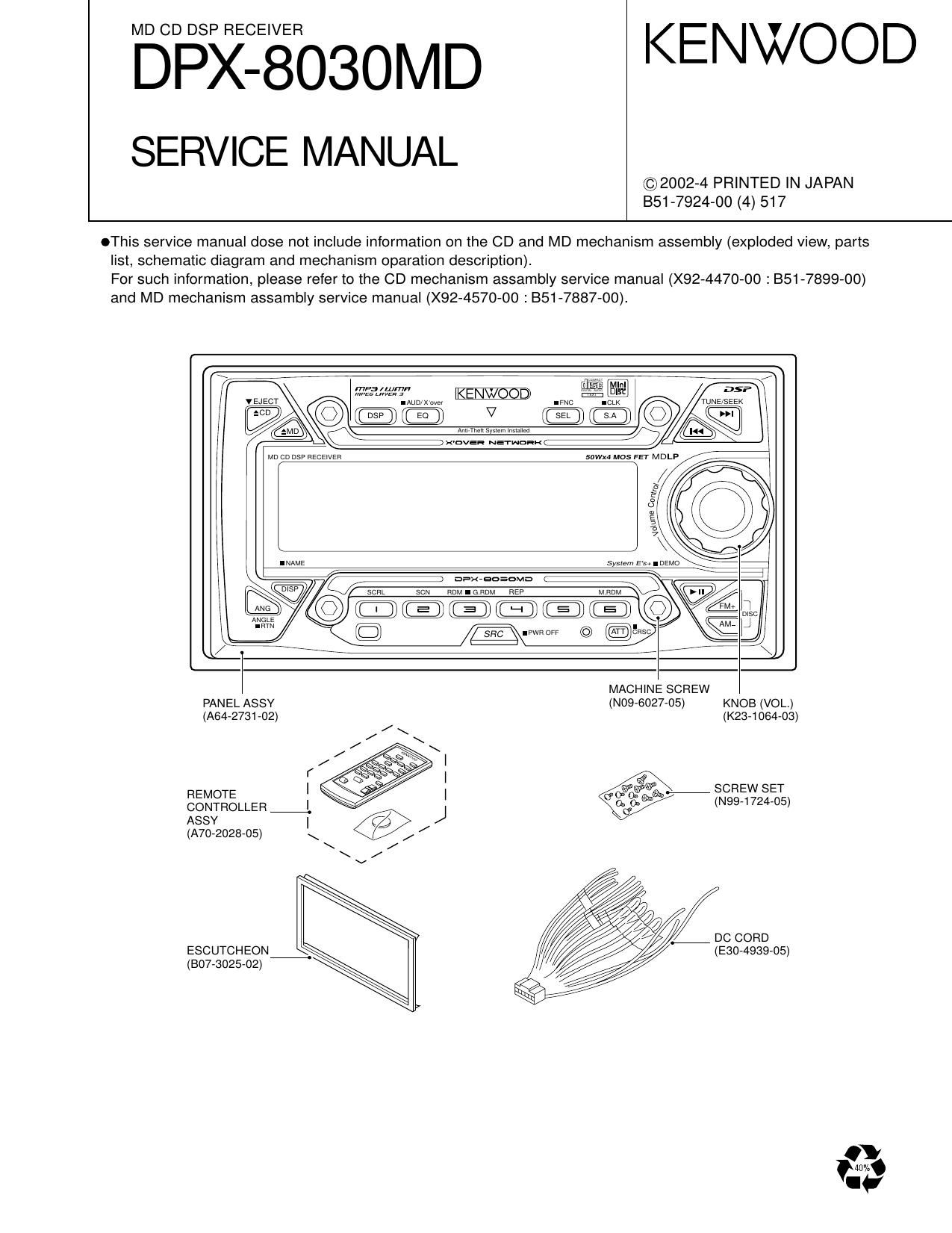 Kenwood DPX 8030 MD Service Manual