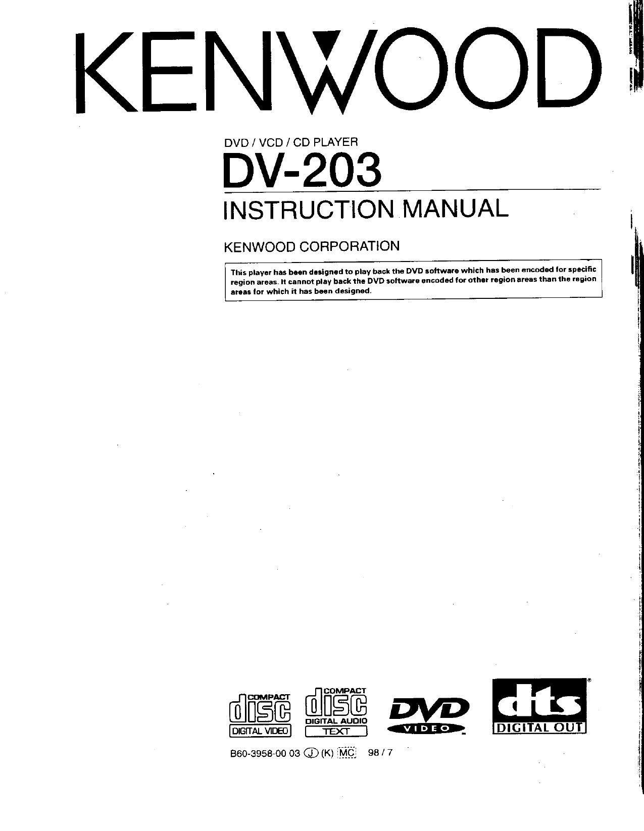 Kenwood DV 203 Owners Manual