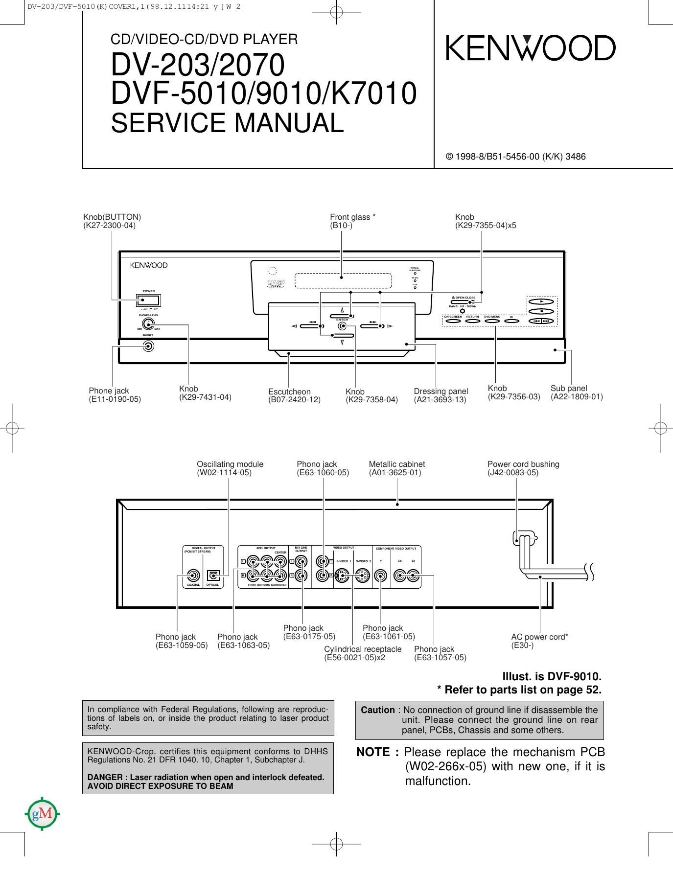 Kenwood DV 203 Service Manual