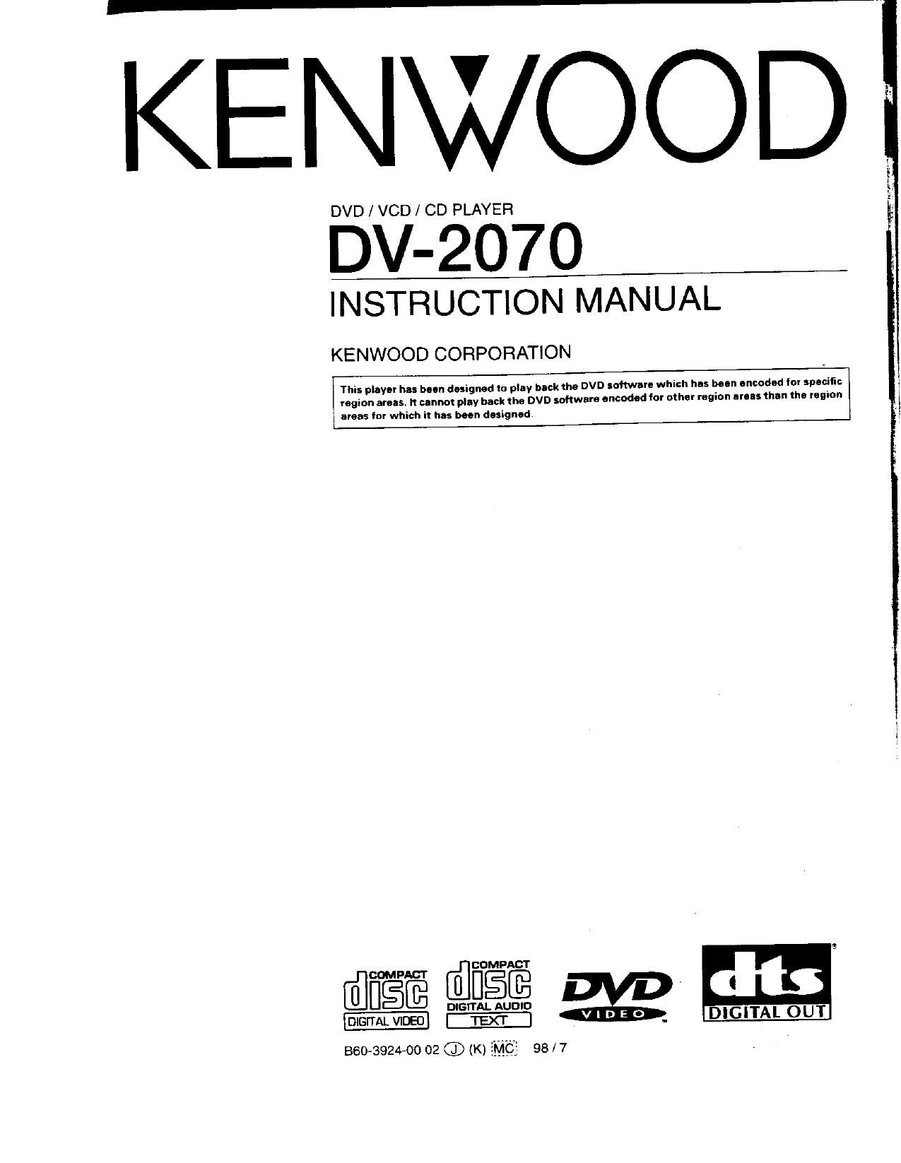 Kenwood DV 2070 Owners Manual