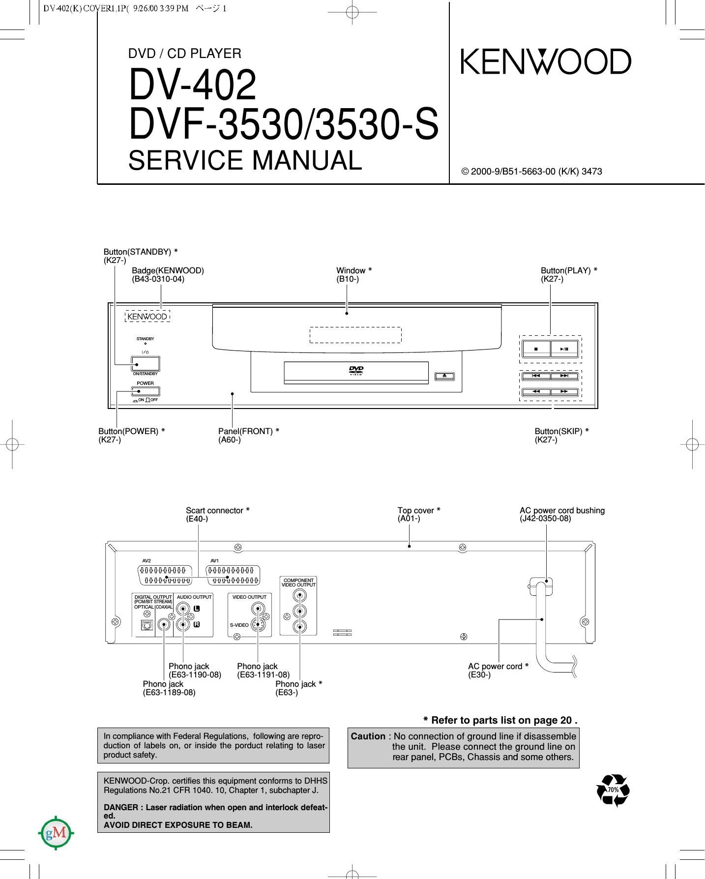 Kenwood DV 402 Service Manual
