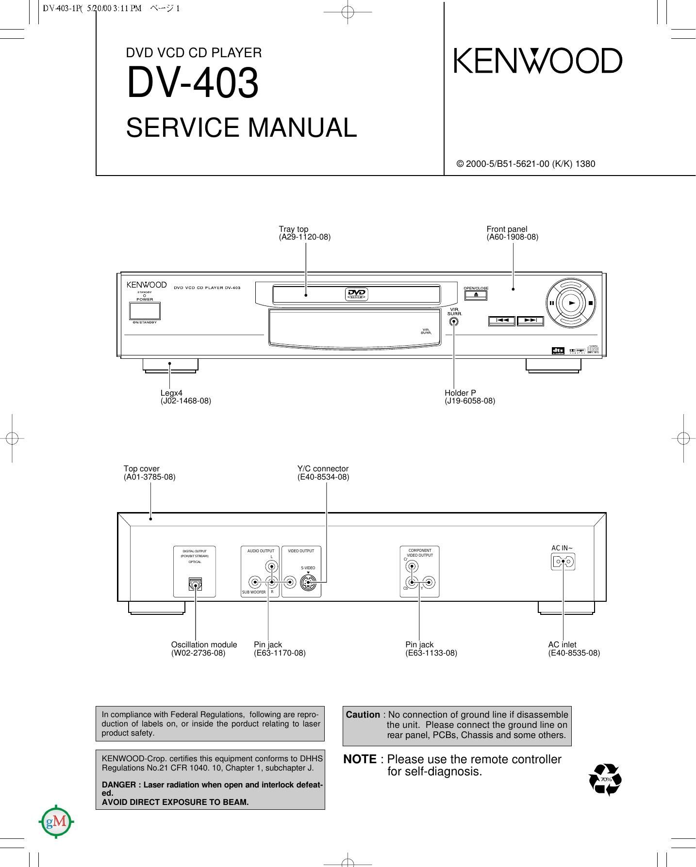 Kenwood DV 403 Service Manual