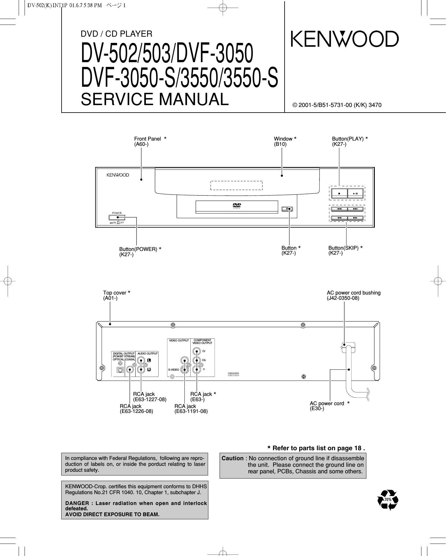 Kenwood DV 502 Service Manual