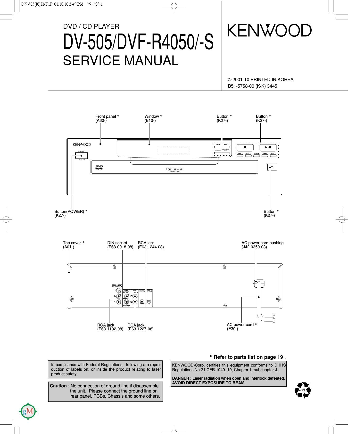 Kenwood DV 505 Service Manual