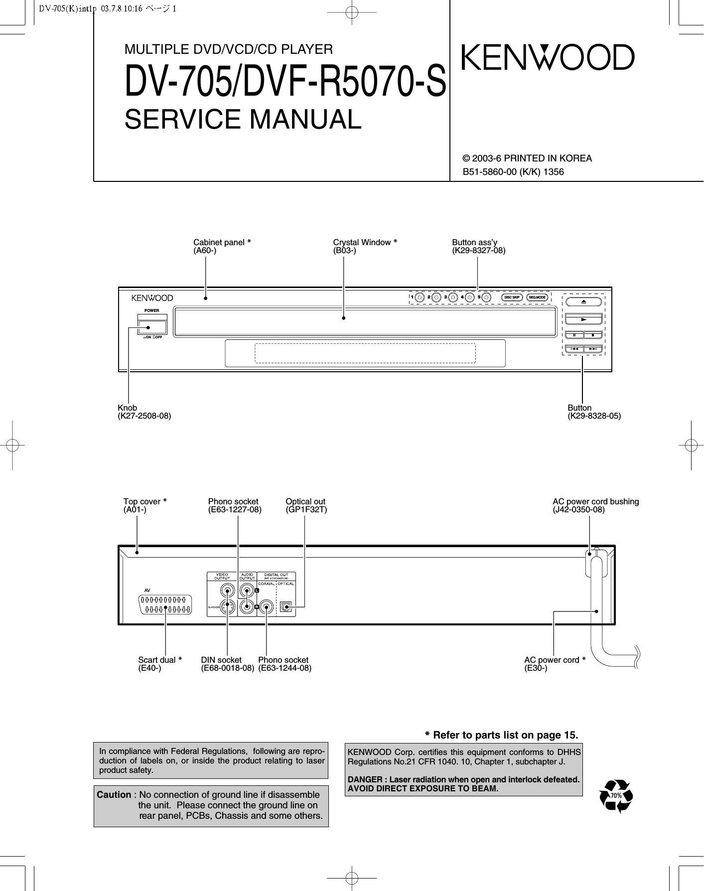 Kenwood DV 705 Service Manual