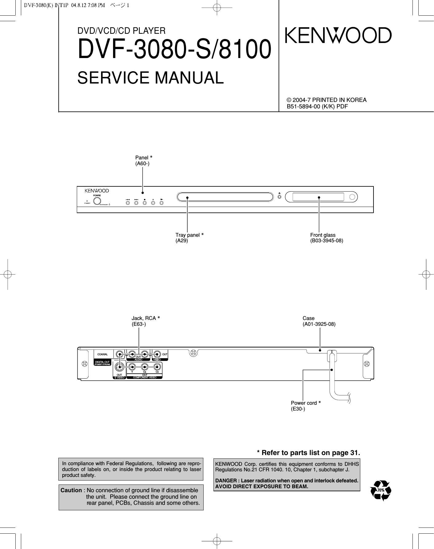 Kenwood DVF 3080 S Service Manual