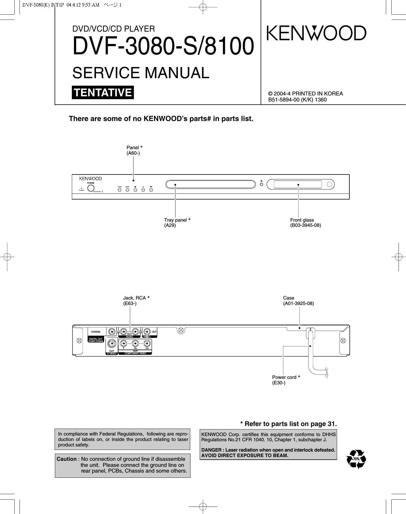 Kenwood DVF 3080 Service Manual