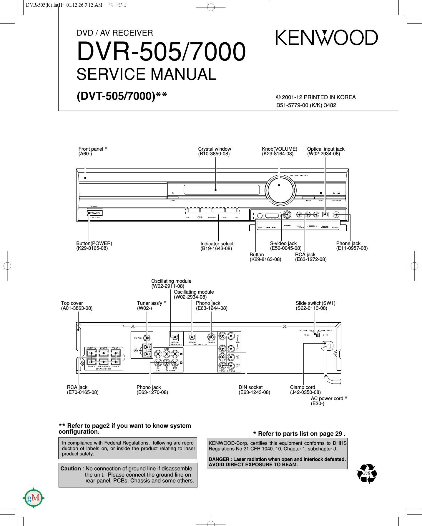 Kenwood DVR 505 Service Manual