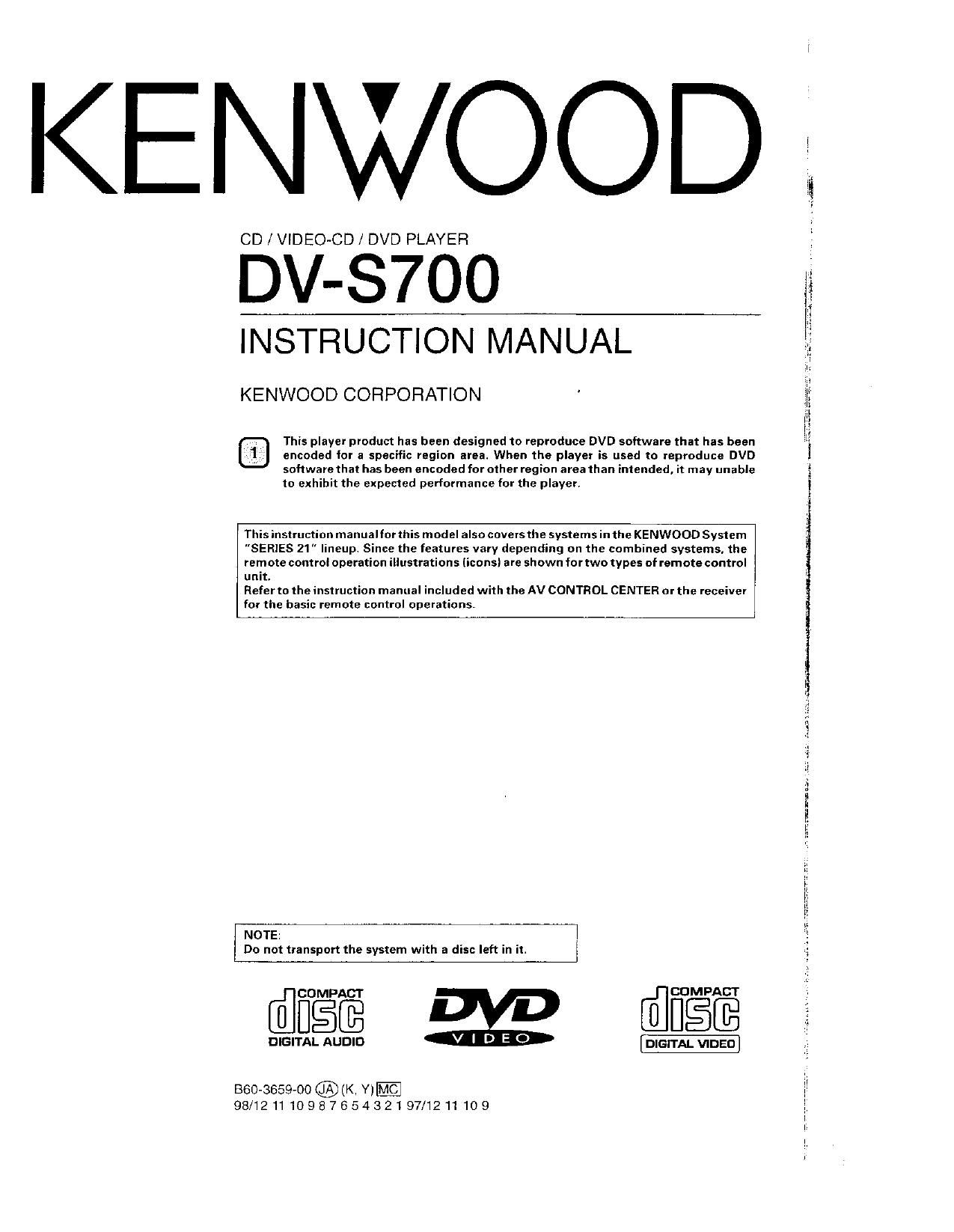 Kenwood DVS 700 Owners Manual