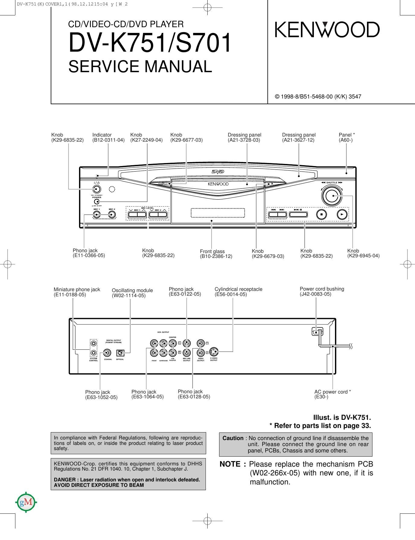 Kenwood DVS 701 Service Manual