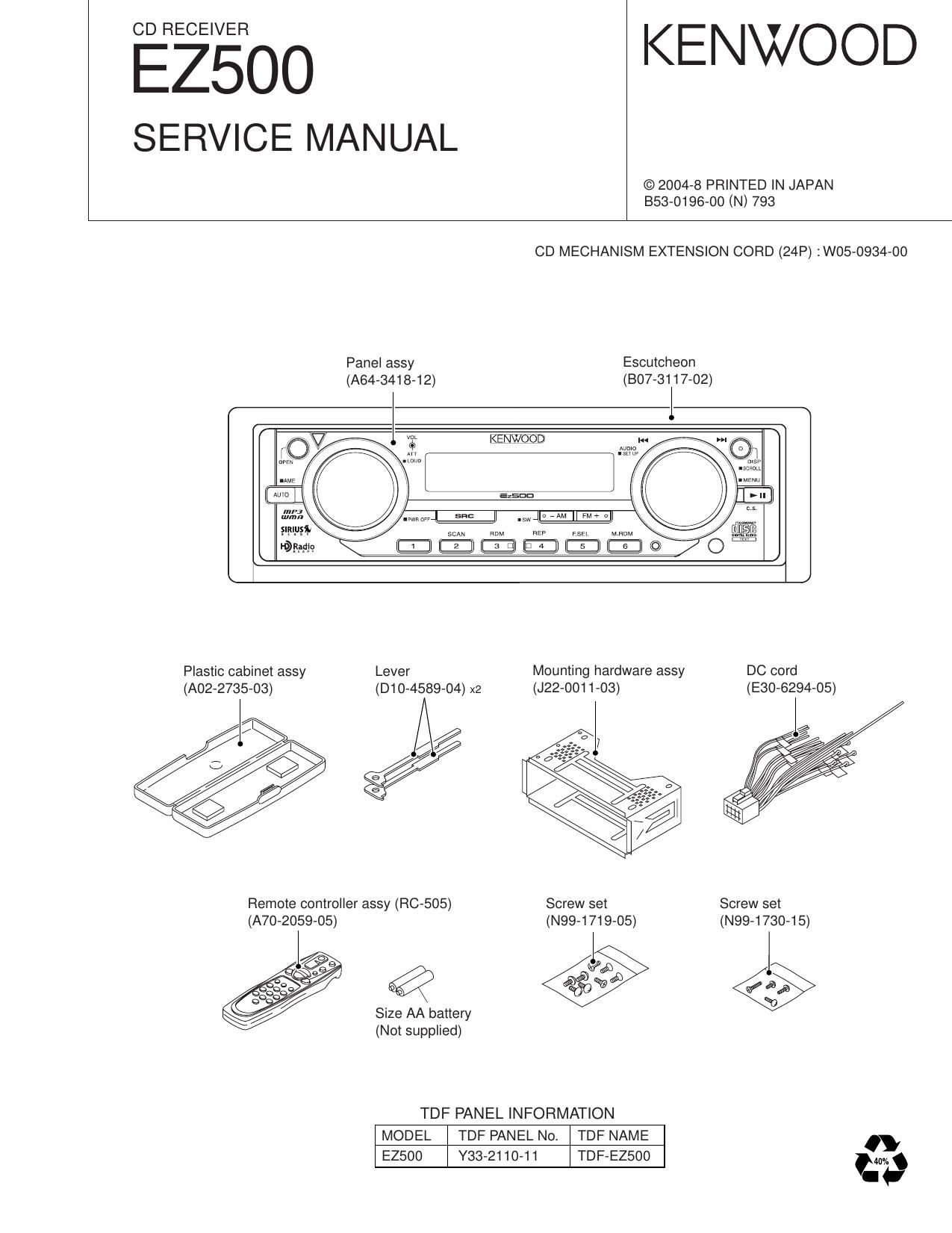 Kenwood EZ 500 Service Manual