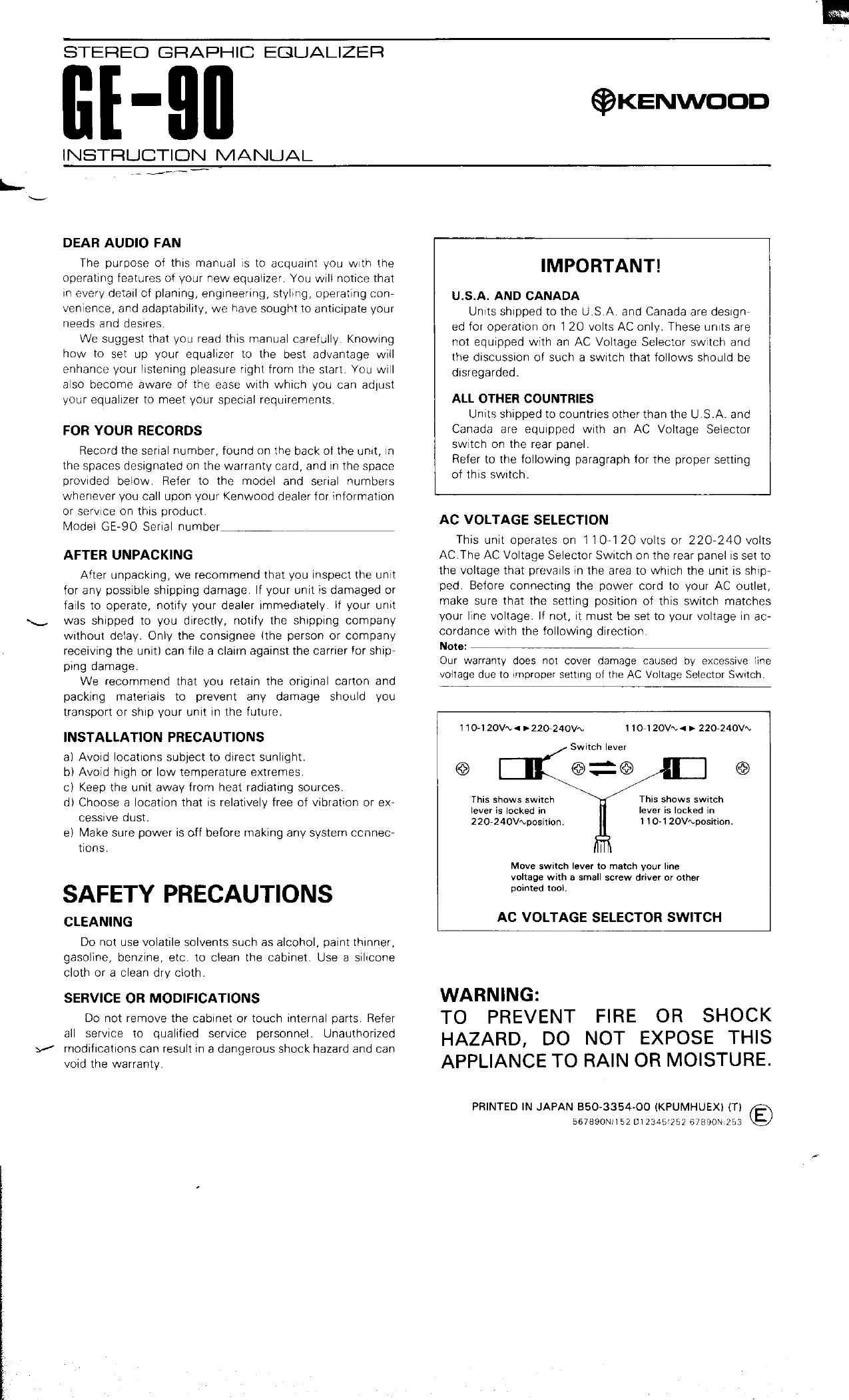 Kenwood GE 90 Owners Manual