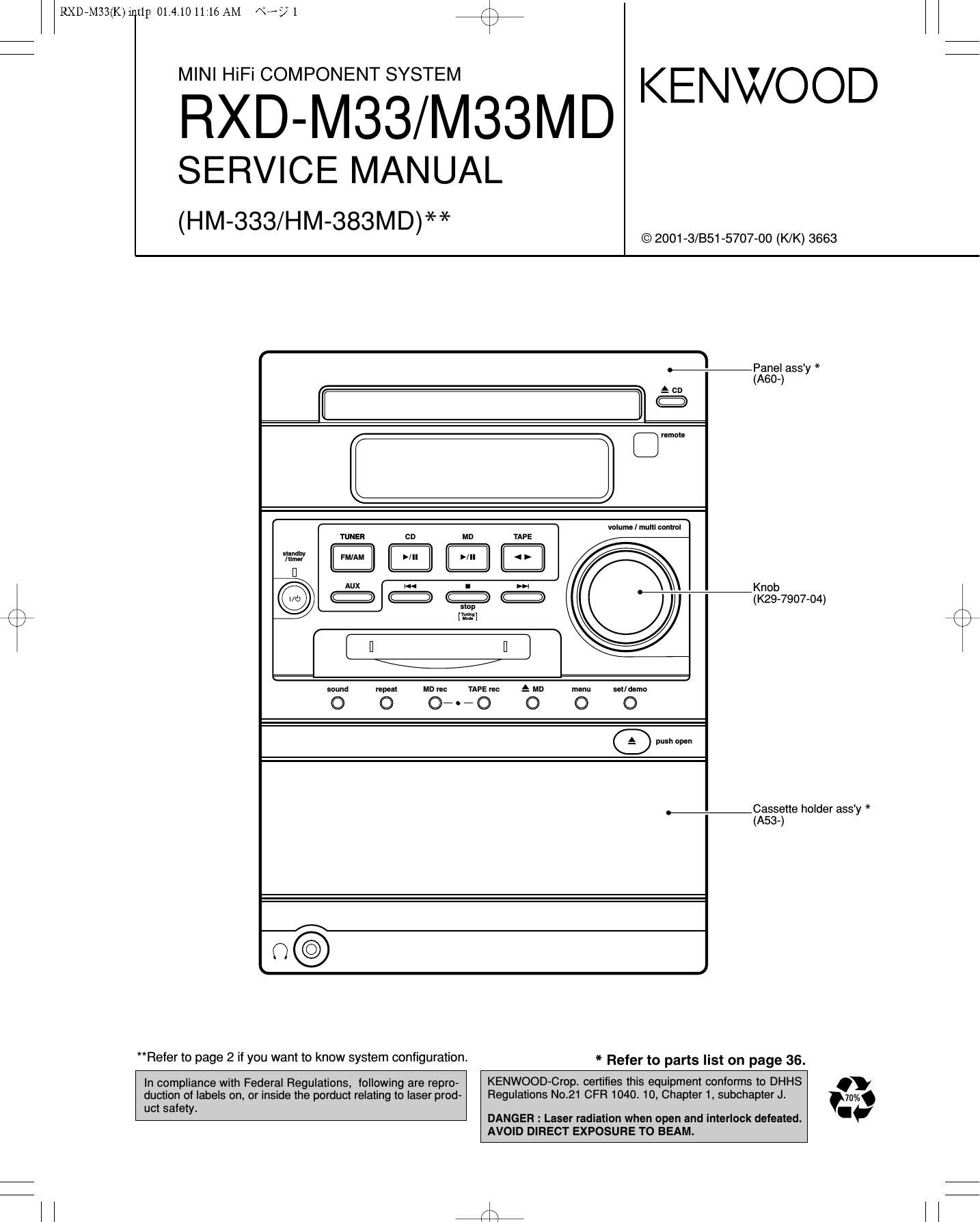Kenwood HM 383 MD Service Manual