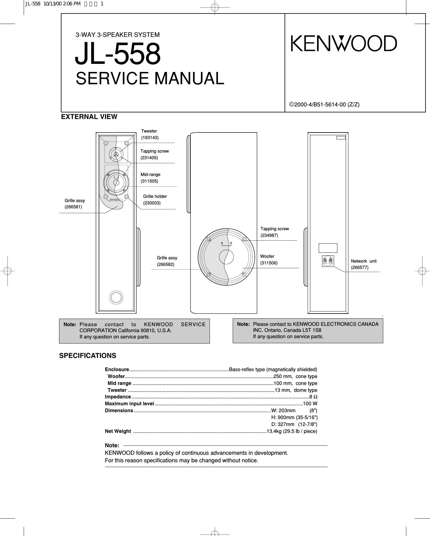 Kenwood JL 558 Service Manual