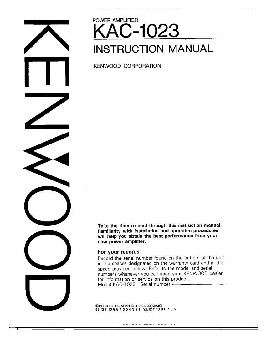 Kenwood KAC 1023 Owners Manual