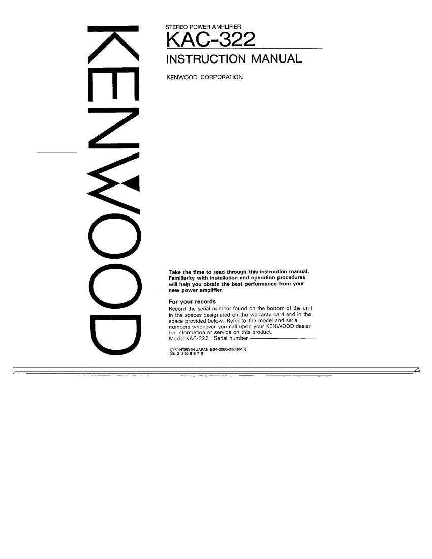 Kenwood KAC 322 Owners Manual