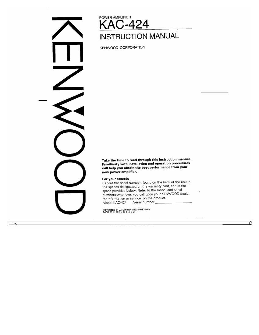 Kenwood KAC 424 Owners Manual