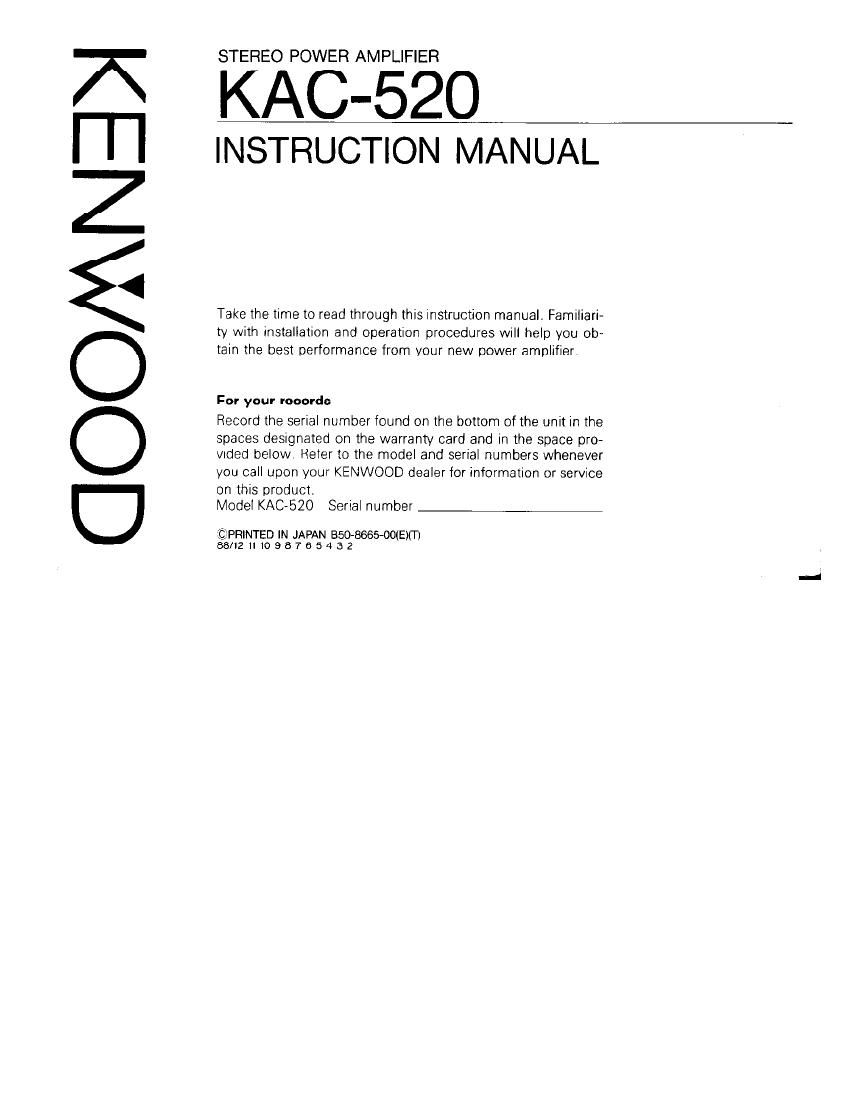 Kenwood KAC 520 Owners Manual
