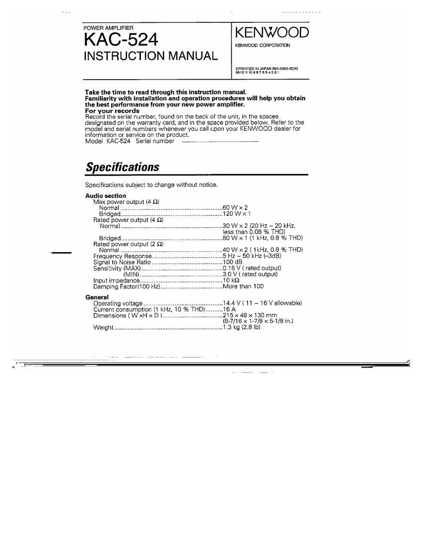 Kenwood KAC 524 Owners Manual