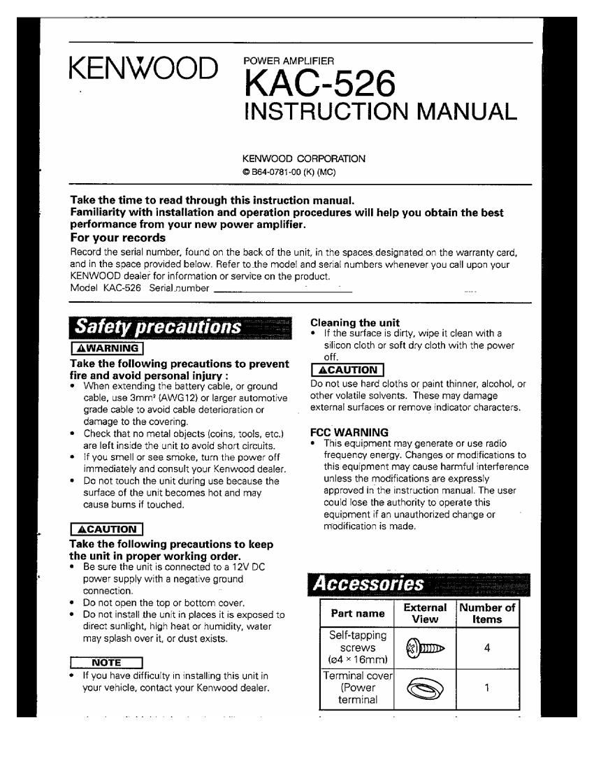 Kenwood KAC 526 Owners Manual